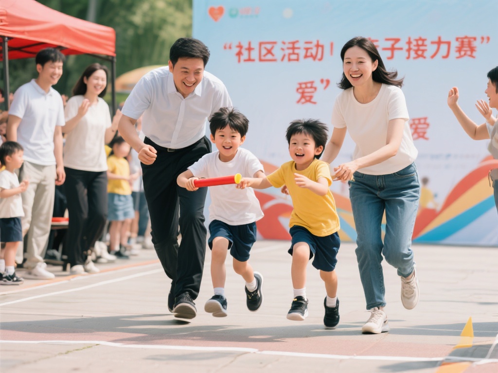 例如，在一次社区举办的“亲子接力赛”中，父母与孩子